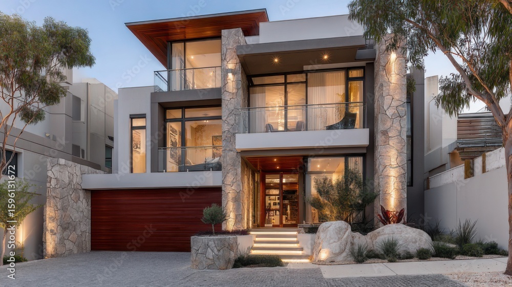 Obraz premium Modern Minimalist House with Large Glass Facade