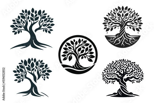 This is a black banyan tree logo vector image suitable for use in forestry company logo designs, tree cultivation, ecosystems, flora, plant lovers, jackets, ornamental plants, communities,