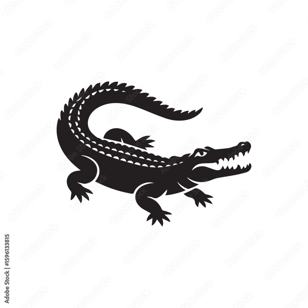 Fototapeta premium Black silhouette of a fierce alligator or crocodile