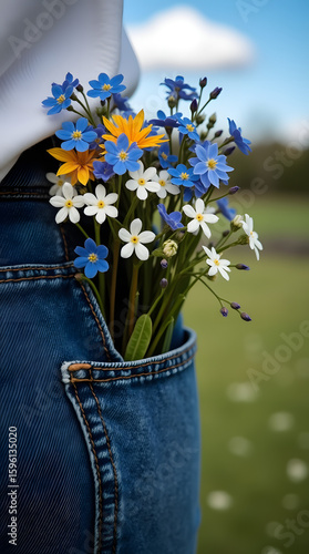 Wallpaper Mural a bouquet of wild flowers in a jeans pocket Torontodigital.ca