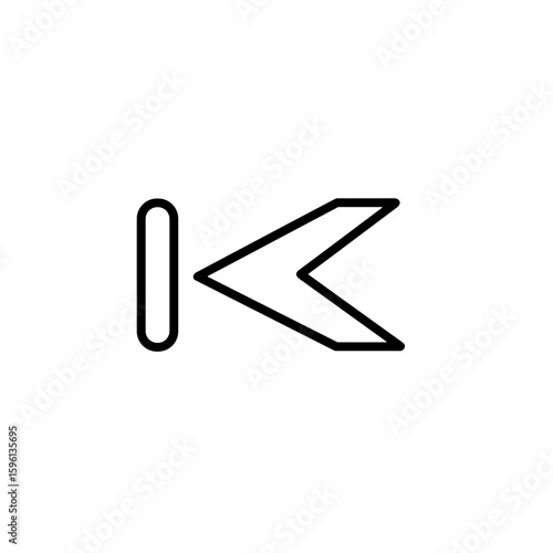 Minimalist graphic representation of an arrow pointing left, combined with a vertical line, resembling the letter 'K', in black and white.