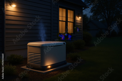 Backup generator keeping lights on during power outage at night