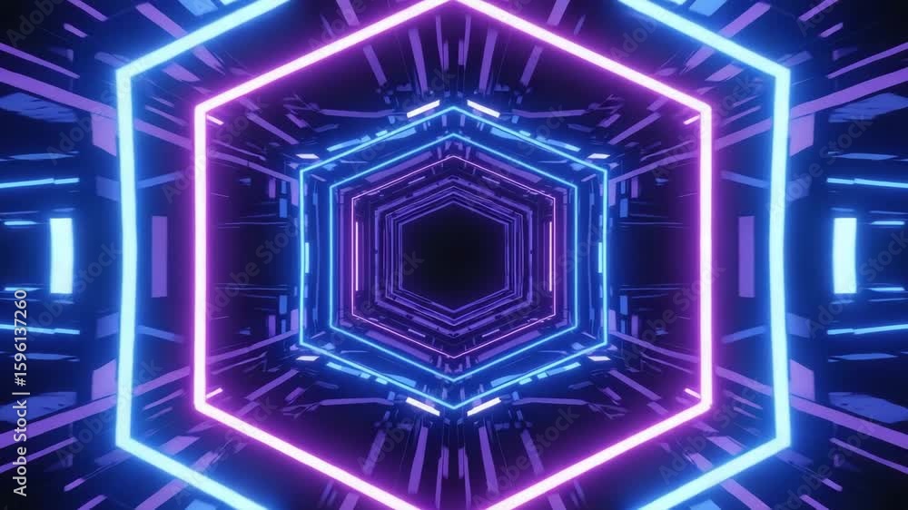 Moving Through Hexagon Neon Tunnel Abstract Background Animation Moving Through Hexagon Neon Tunnel Abstract Background Animation