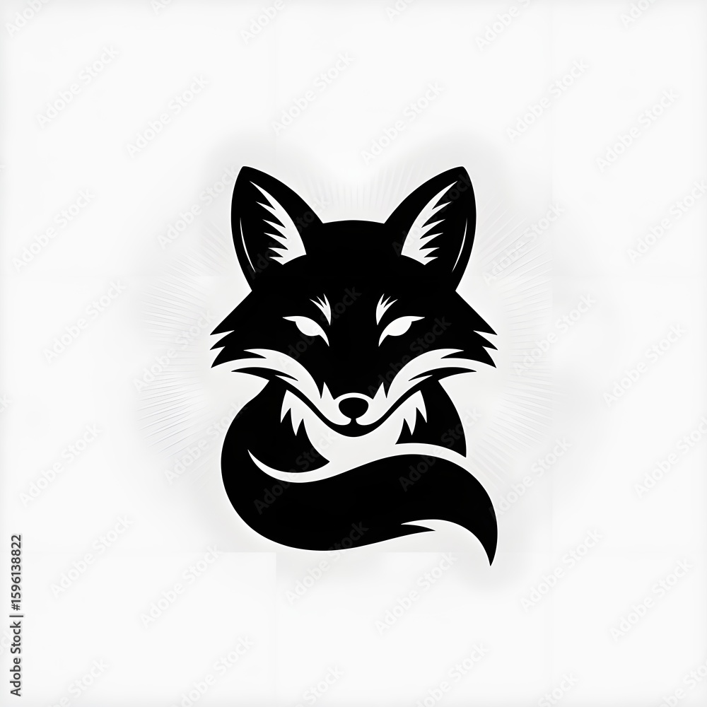 Obraz premium Silhouette illustration of a fox in black color with white background