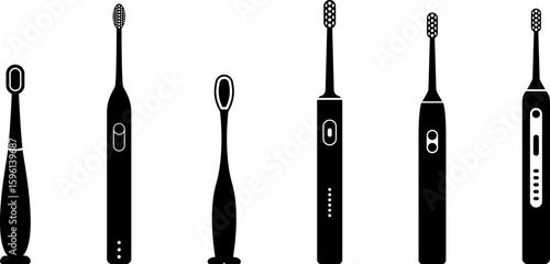 Toothbrush icon collection vector illustration. Set of regular and electric toothbrushes.