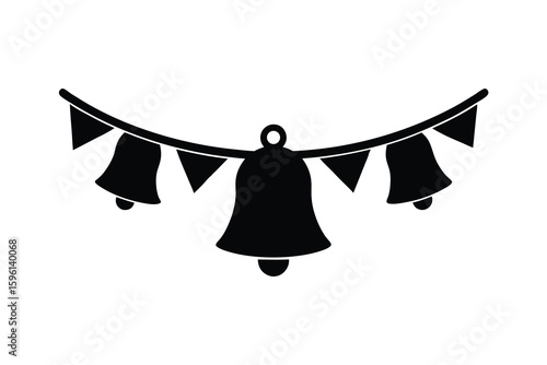 Black and White Bell and Pennant Banner Decoration Vector Illustration