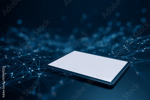 Tablet similar to iPad Pro 14-inch with blank white screen for application demonstrations and tech concepts