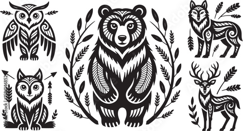 "Totemic Forest Spirits – Tribal Animal Vector Set"

