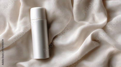 White deodorant mockup on textured fabric for organic product visuals