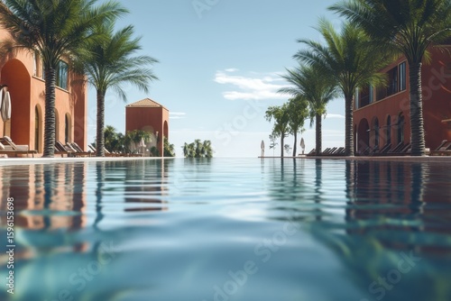 Luxurious poolside at a tropical resort during a sunny afternoon