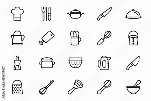 An elegant kitchen-focused set highlighting the most iconic cooking tools and surfaces in minimal detail. Ideal for menu designs, cookbooks, packaging, and wall prints.
