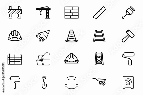 A visual narrative set of common elements found on construction zones. Great for educational designs, signage, and urban development visuals.