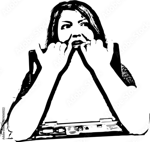 Stressed woman holding laptop