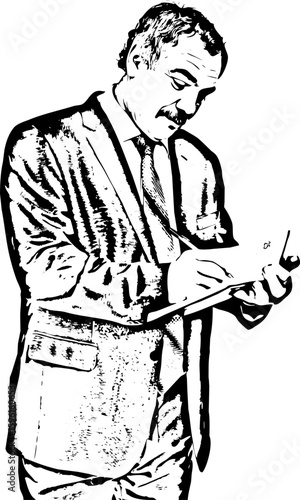 Smiling mature executive taking notes in agenda