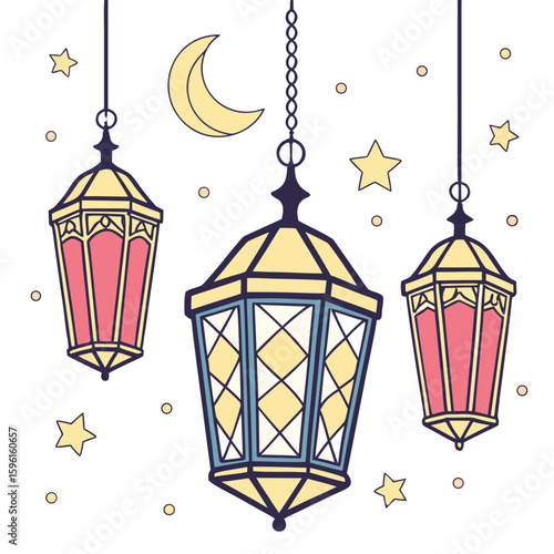 Vintage golden lantern in an open birdcage, a vector illustration of light and freedom