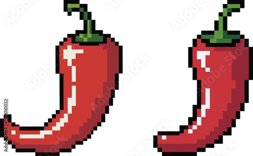 Red Chili Pepper Pixel Art Icon Set