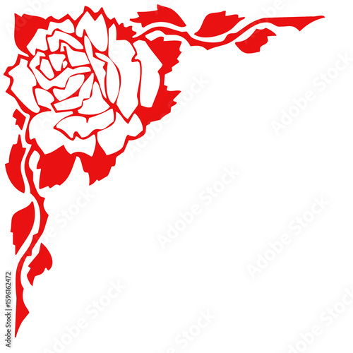 Elegant red rose vine decorative corner element on black background