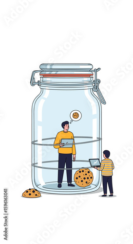 Digital dependence trapped in a jar with cookies and laptops a metaphor for internet addiction