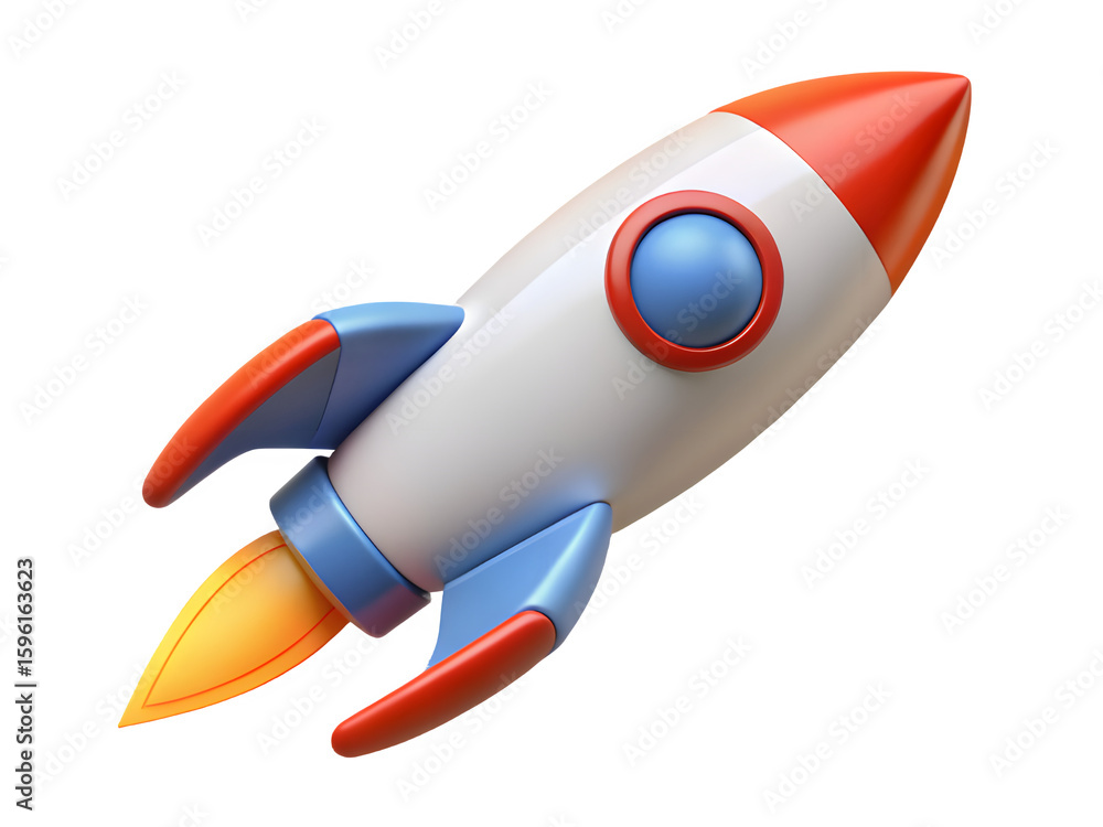Cartoon rocket ship blasting off with fiery exhaust against black background Cartoon rocket ship blasting off with fiery exhaust against black background