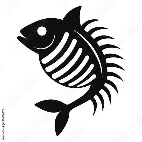 Black Fish Skeleton Side View Illustration of Marine Life Anatomy and Dead Fish