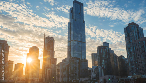 Wallpaper Mural City Skyline Background with Sunset and Skyscrapers Torontodigital.ca