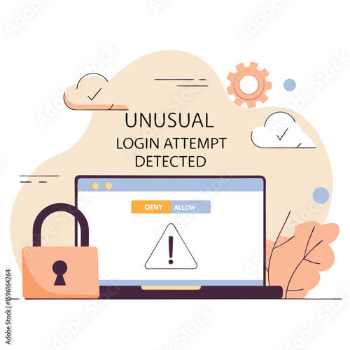 Unusual login attempt detected on laptop with security alert and options to deny or allow access