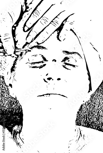 Plucking eyebrows to senior woman