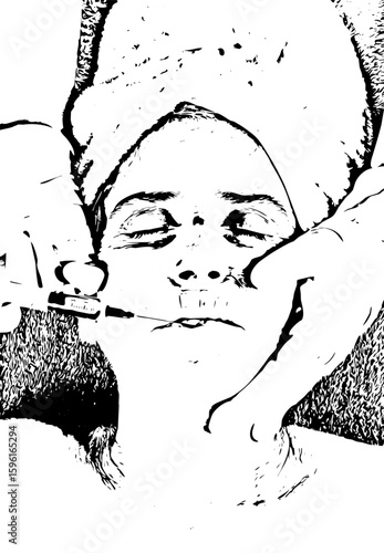 Botox shot in senior woman lips