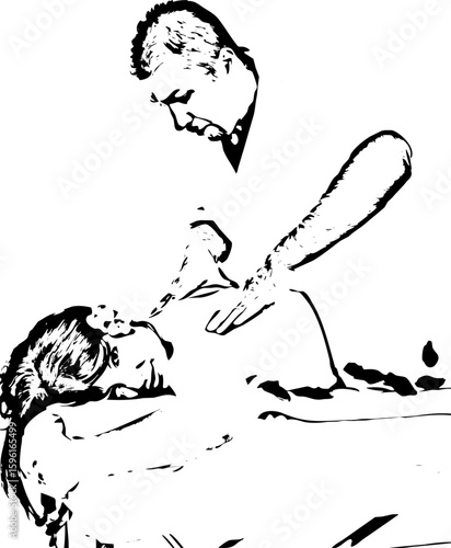 Masseur giving Shiatsu massage to woman