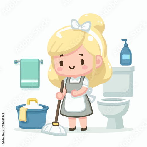 Cleaning lady in the bathroom
