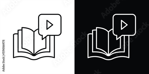 interactive knowledge hub icon. contain book and video learning icon that captures the power of multimedia education. thin line style icon symbol sign. vector illustration