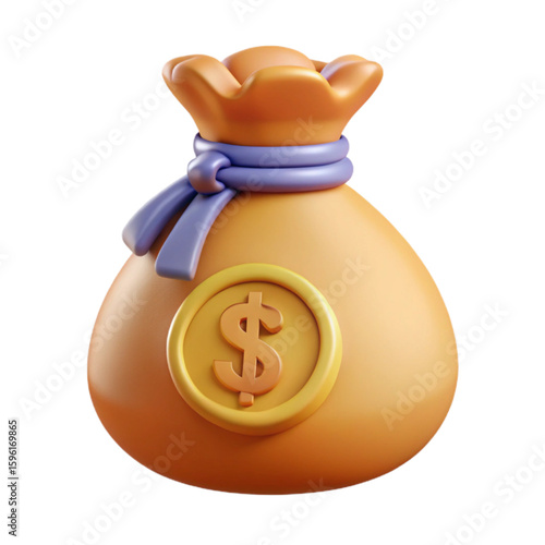 Plastic 3D Money Bag Icon Finance Wealth Currency Symbol

