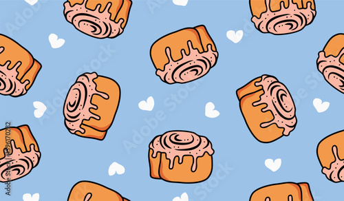 Cute cinnamon rolls pattern background vector design