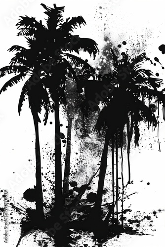 Palm trees graffiti silhouette, palma grunge icon, coconut spray wall art symbol, grafitti tag isolated