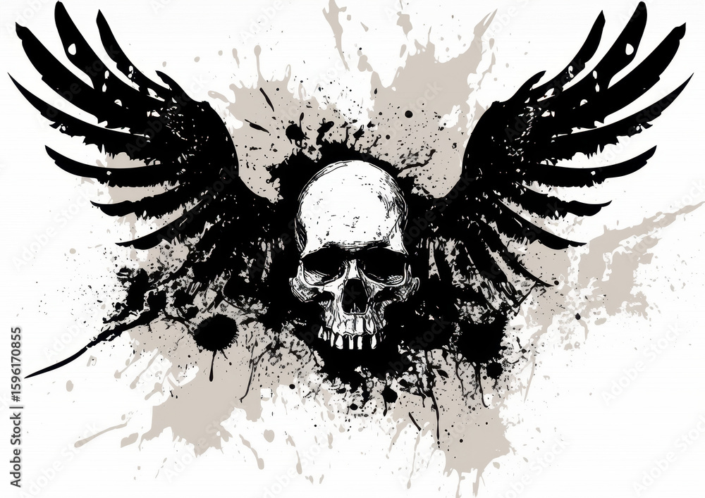 Obraz premium Skull and bones graffiti silhouette, terrible grunge icon, spray wall art symbol, grafitti tag isolated