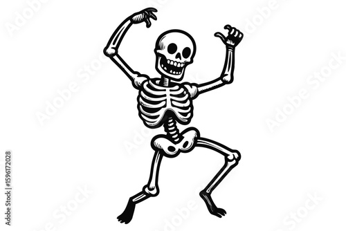 Cartoon Skeleton Dancing, Isolated on White Background, Halloween Illustration, Funny Bone Structure