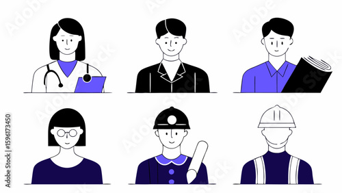 Vector illustration of diverse people with their professions