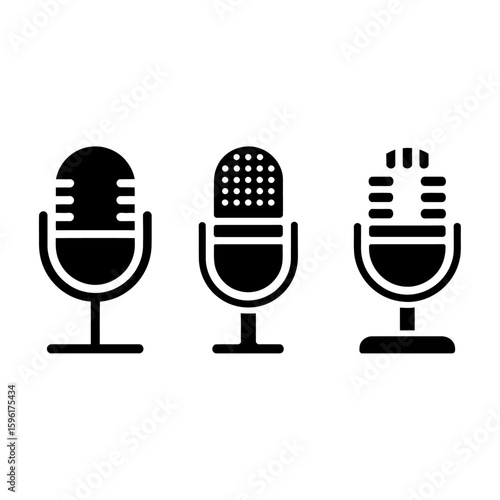 Three Microphone Silhouette Icons.