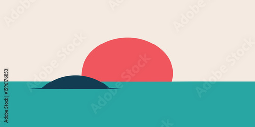 flat island silhouette calm ocean