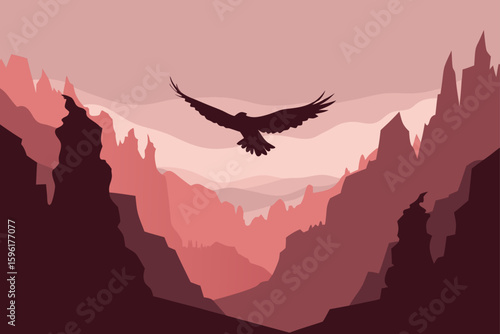 silhouette eagle soaring jagged cliff