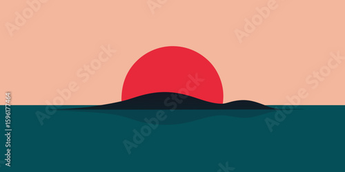 flat island silhouette calm ocean