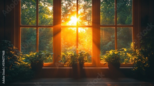 Sunlight streaming through a window with plants creating a cozy atmosphere
