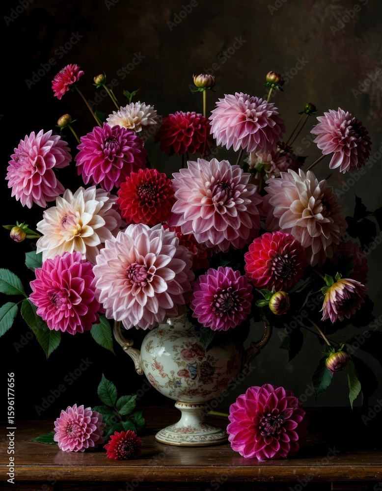 Obraz premium Vintage Still Life with Flower Bouquet in Vase
