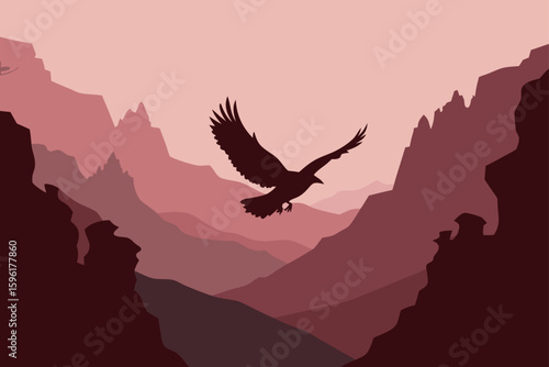 silhouette eagle soaring jagged cliff