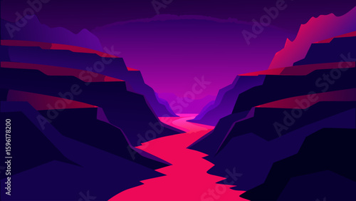 canyon at night with glowing river running through