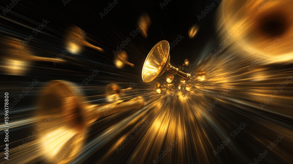 Abstract background with flying golden trophies, motion blur and spotlight Abstract background with flying golden trophies, motion blur and spotlight