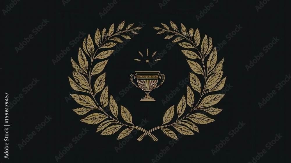 Fototapeta premium Classic laurel wreath with golden cup in the middle, minimal design