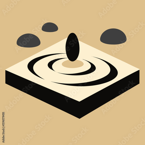 zen garden stones and raked sand oversimplified design