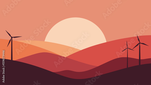 wind turbines silhouetted against sunrise hills