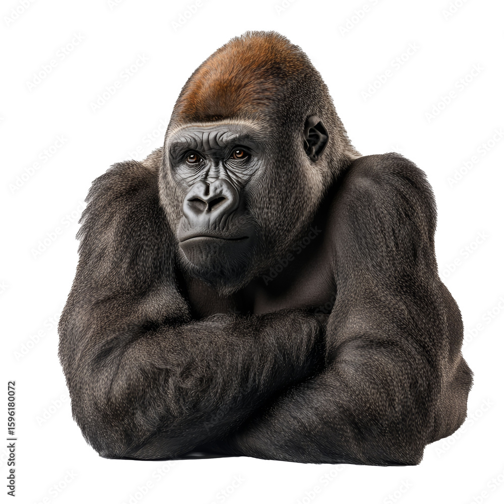 Obraz premium adult gorilla looking away, isolate on transparent white background
